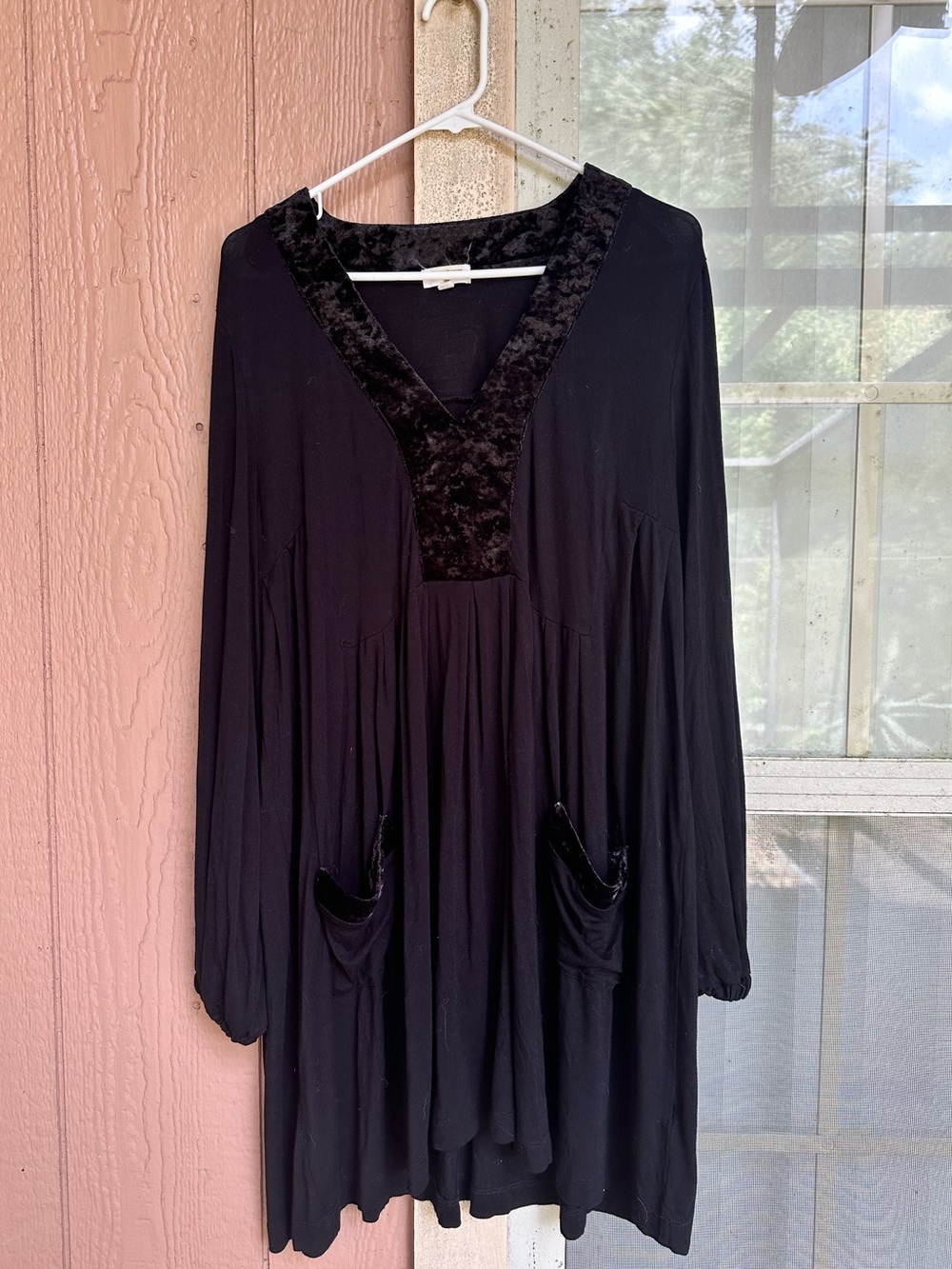 World Market Black Velvet-Trim Long Sleeve Tunic Dress